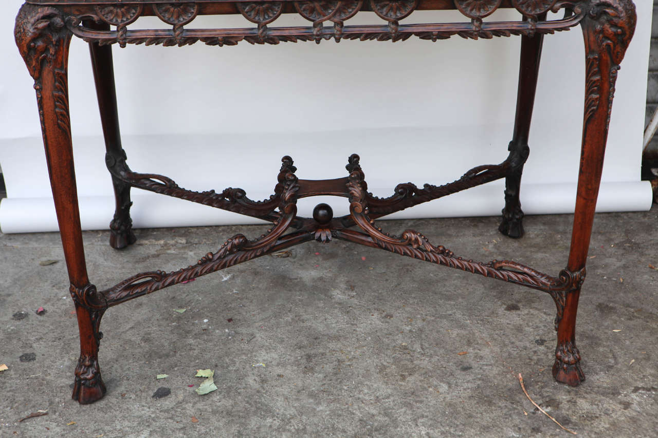 19th Century English Carved Mahogany Table with Stretcher In Good Condition For Sale In Los Angeles, CA
