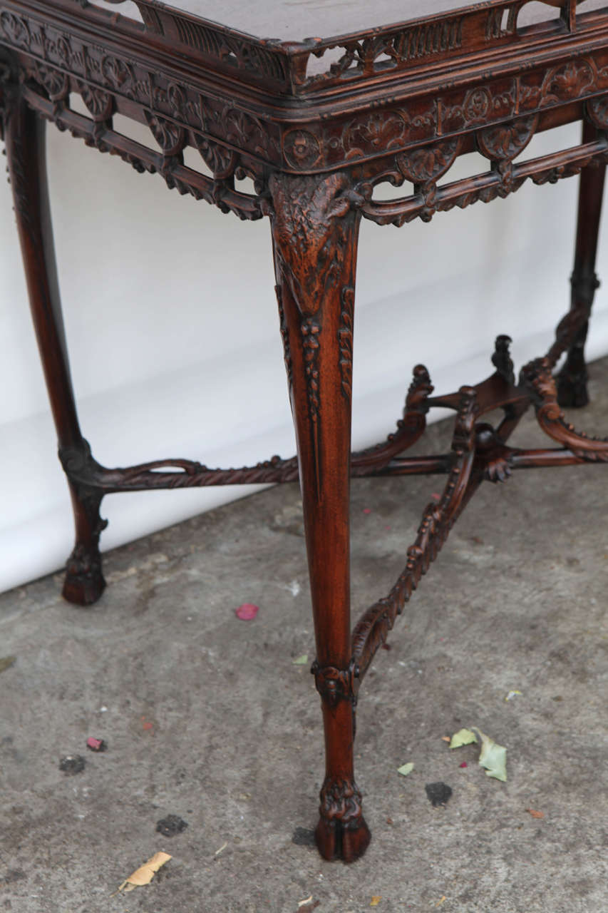 19th Century English Carved Mahogany Table with Stretcher For Sale 2