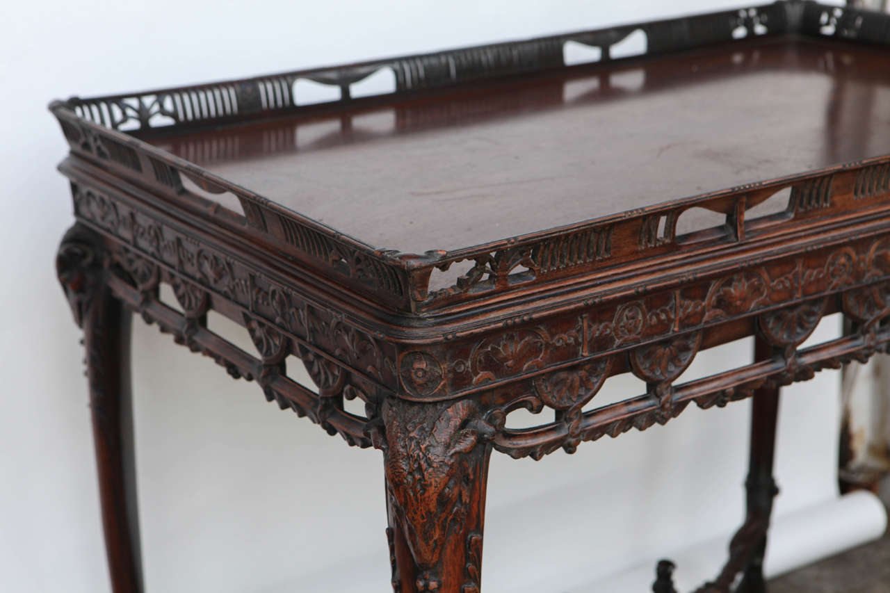19th Century English Carved Mahogany Table with Stretcher 3
