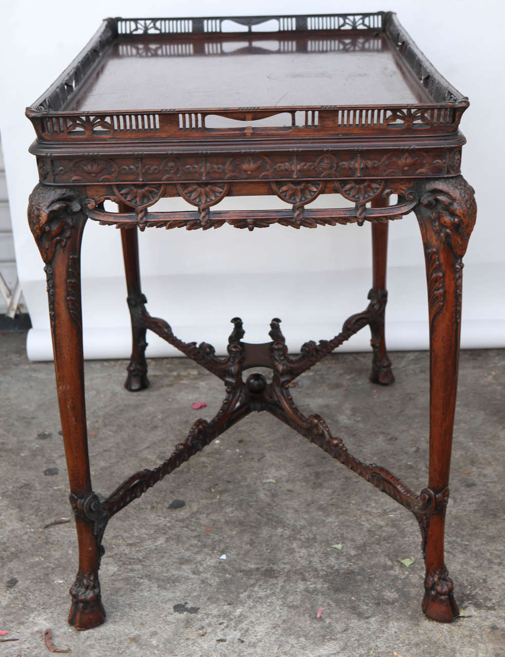 19th Century English Carved Mahogany Table with Stretcher For Sale 6