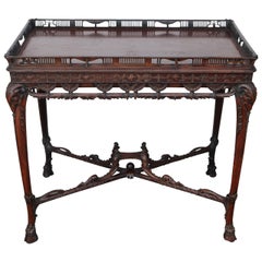 Antique 19th Century English Carved Mahogany Table with Stretcher