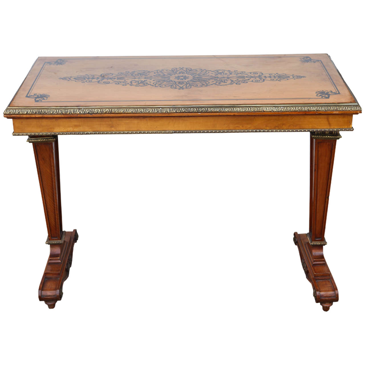 1940s French Satinwood Console Table with Inlay