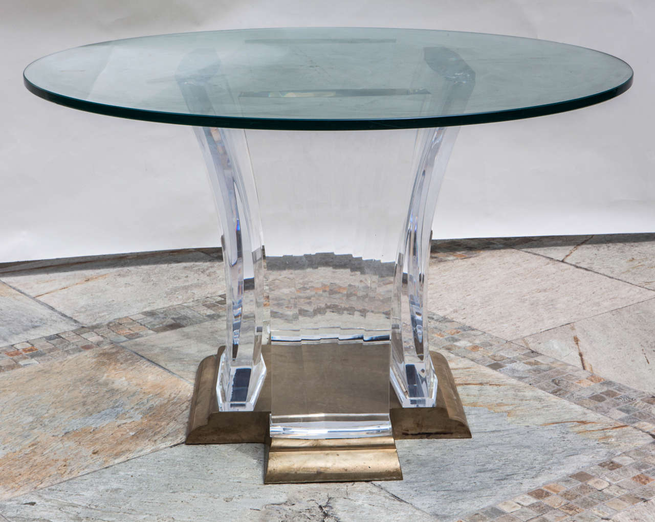 Midcentury Bronze and Lucite Base Pedestal Table 1