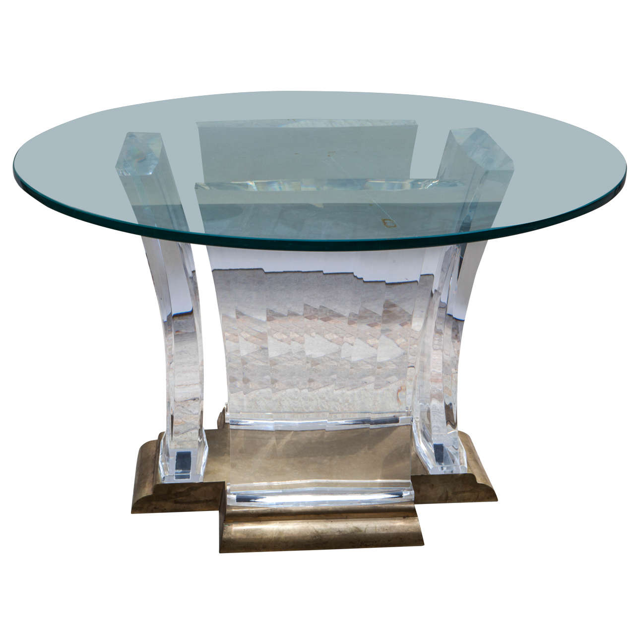 Midcentury Bronze and Lucite Base Pedestal Table