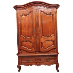 Antique 18th Century French Walnut Monumental Armoire with Single Drawer