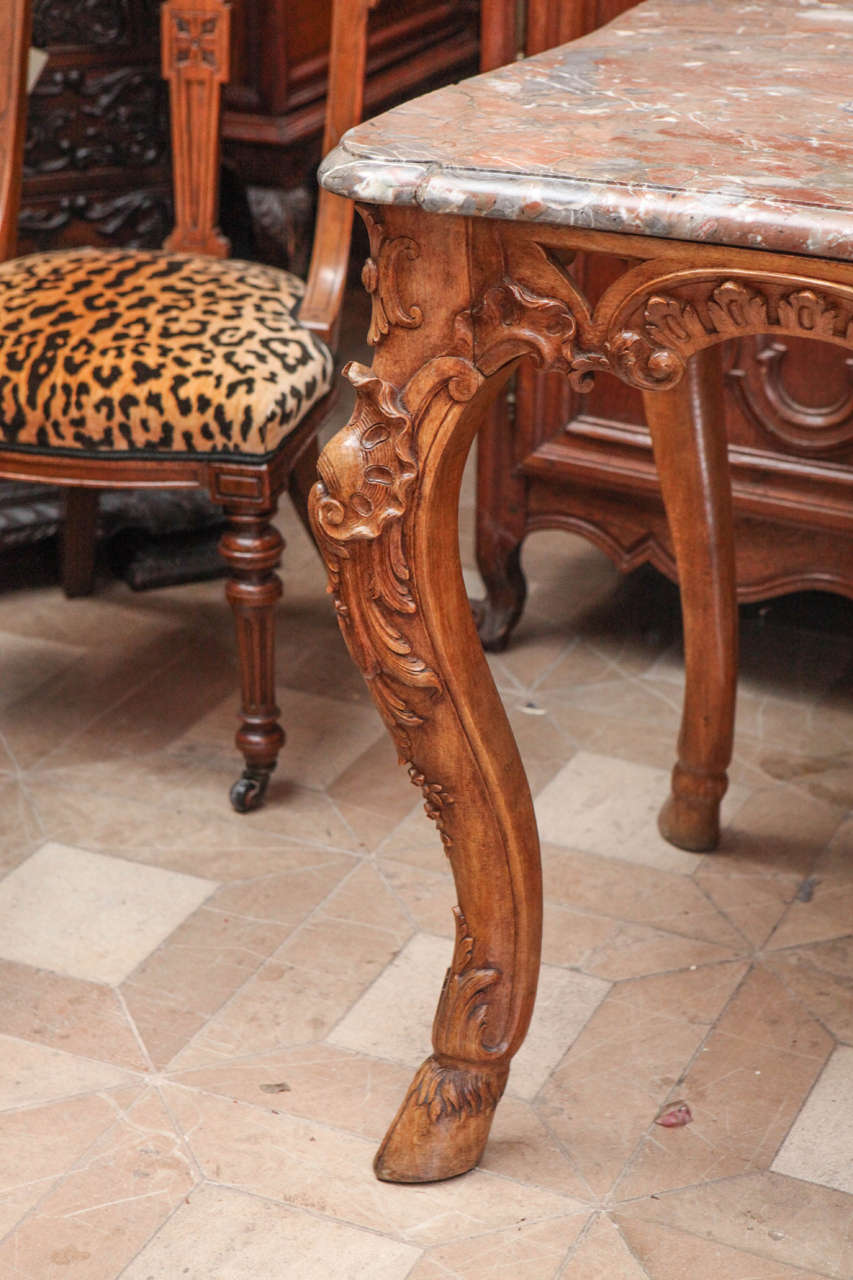 Late 18th Century French Carved Walnut Table with Original Marble Top For Sale 1