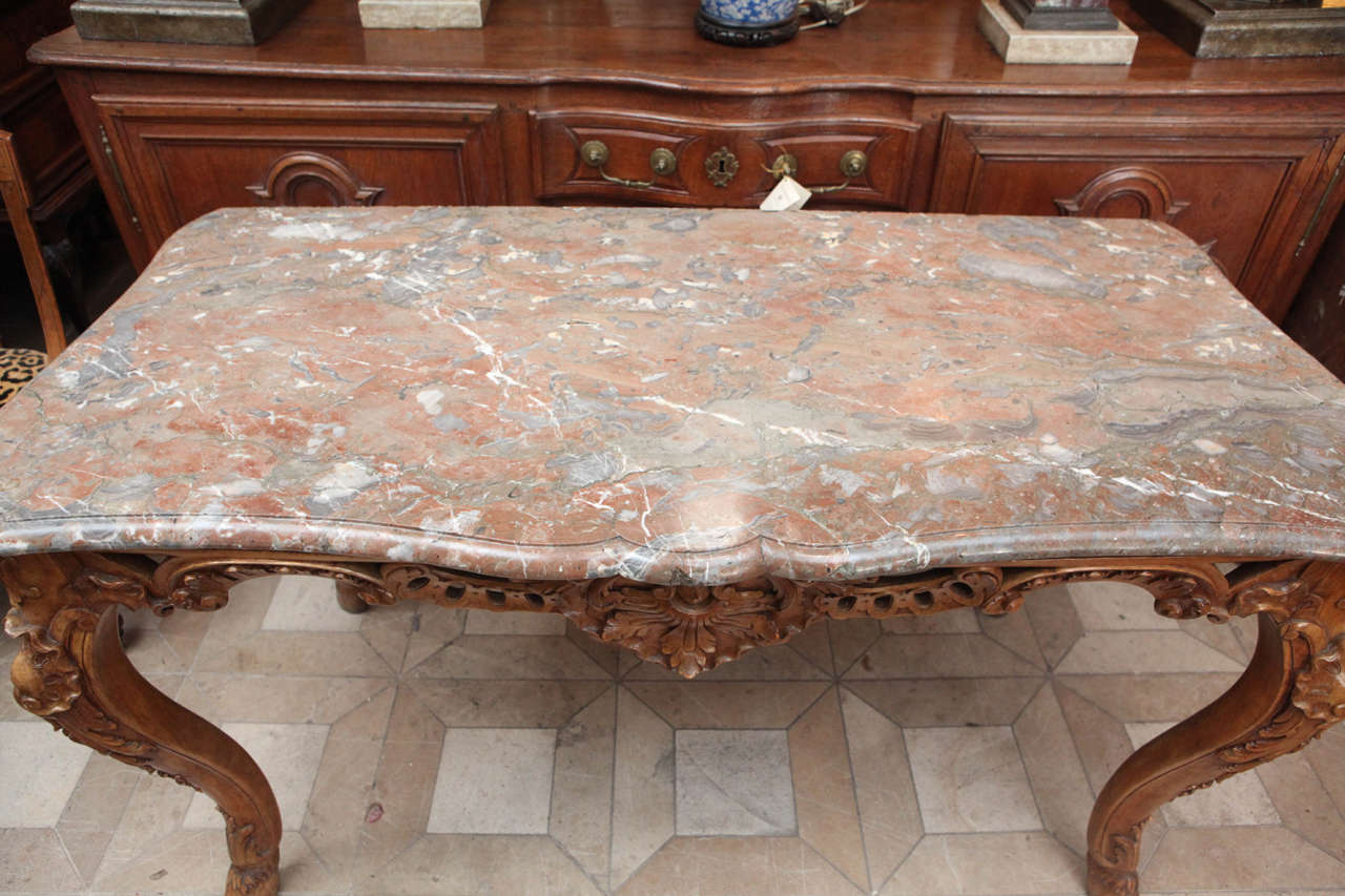Late 18th Century French Carved Walnut Table with Original Marble Top For Sale 2