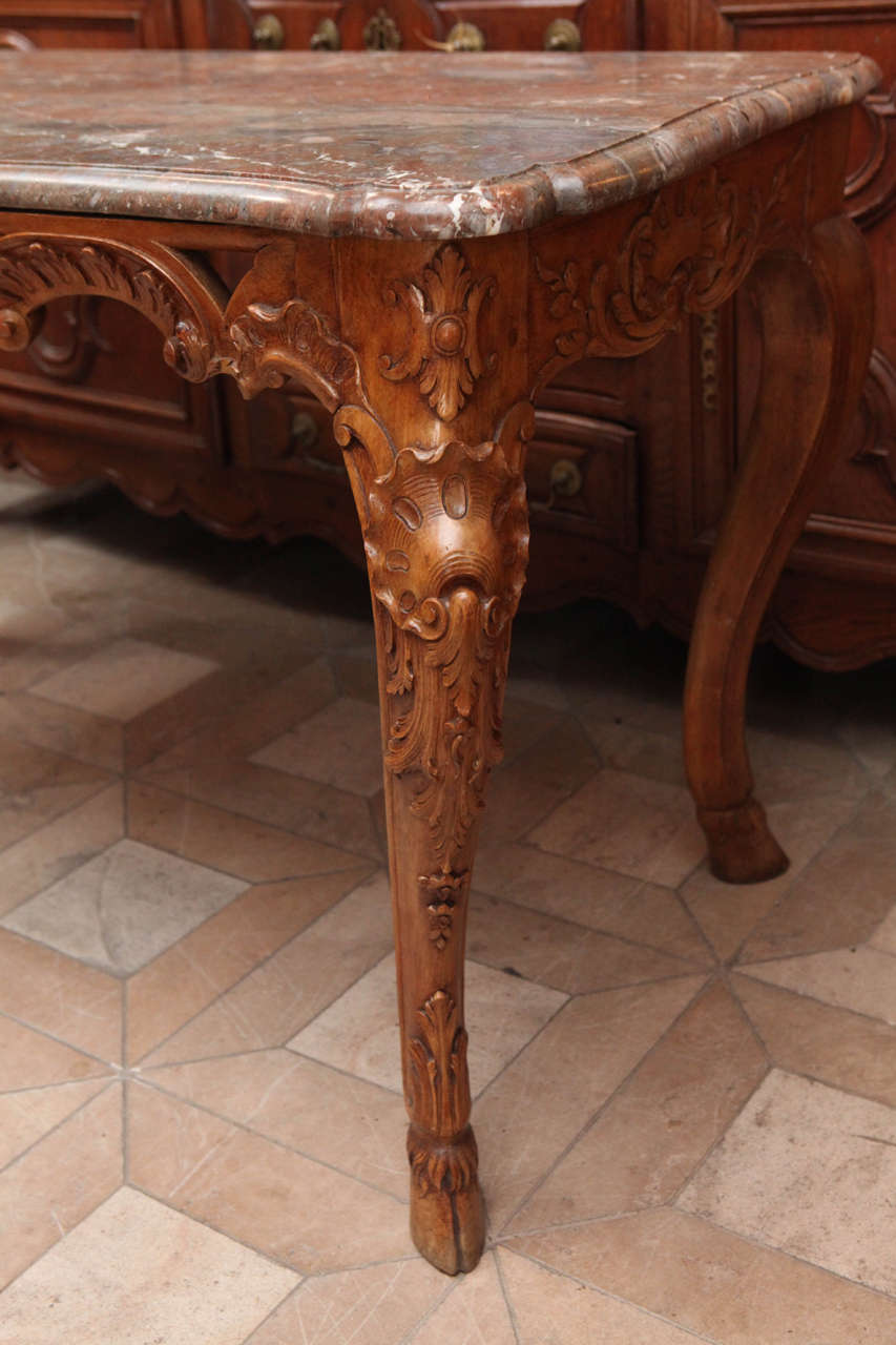 Late 18th Century French Carved Walnut Table with Original Marble Top For Sale 4
