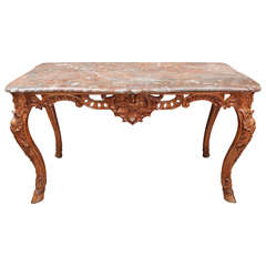 Late 18th Century French Carved Walnut Table with Original Marble Top