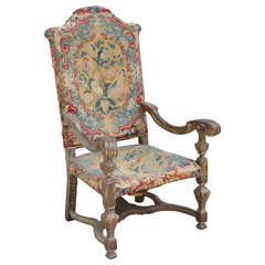 Single 19th Century Walnut Italian Throne Chair with Stretcher