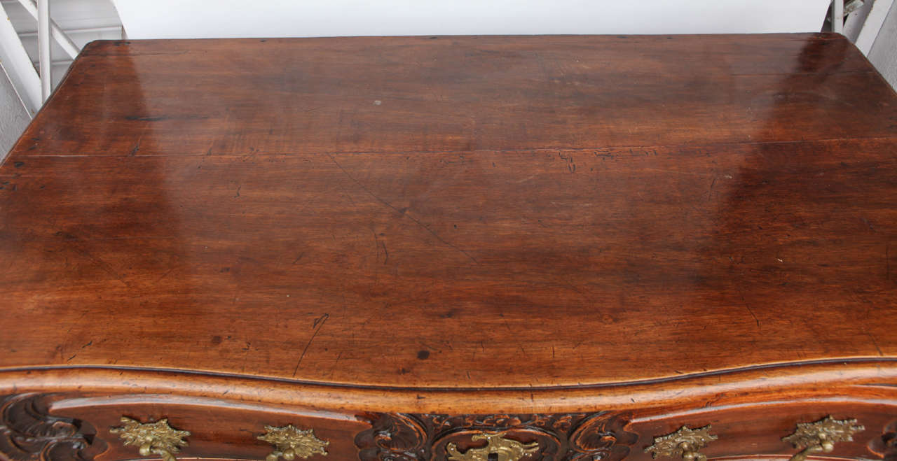 Bronze 18th Century French Louis XV Style Walnut Commode For Sale