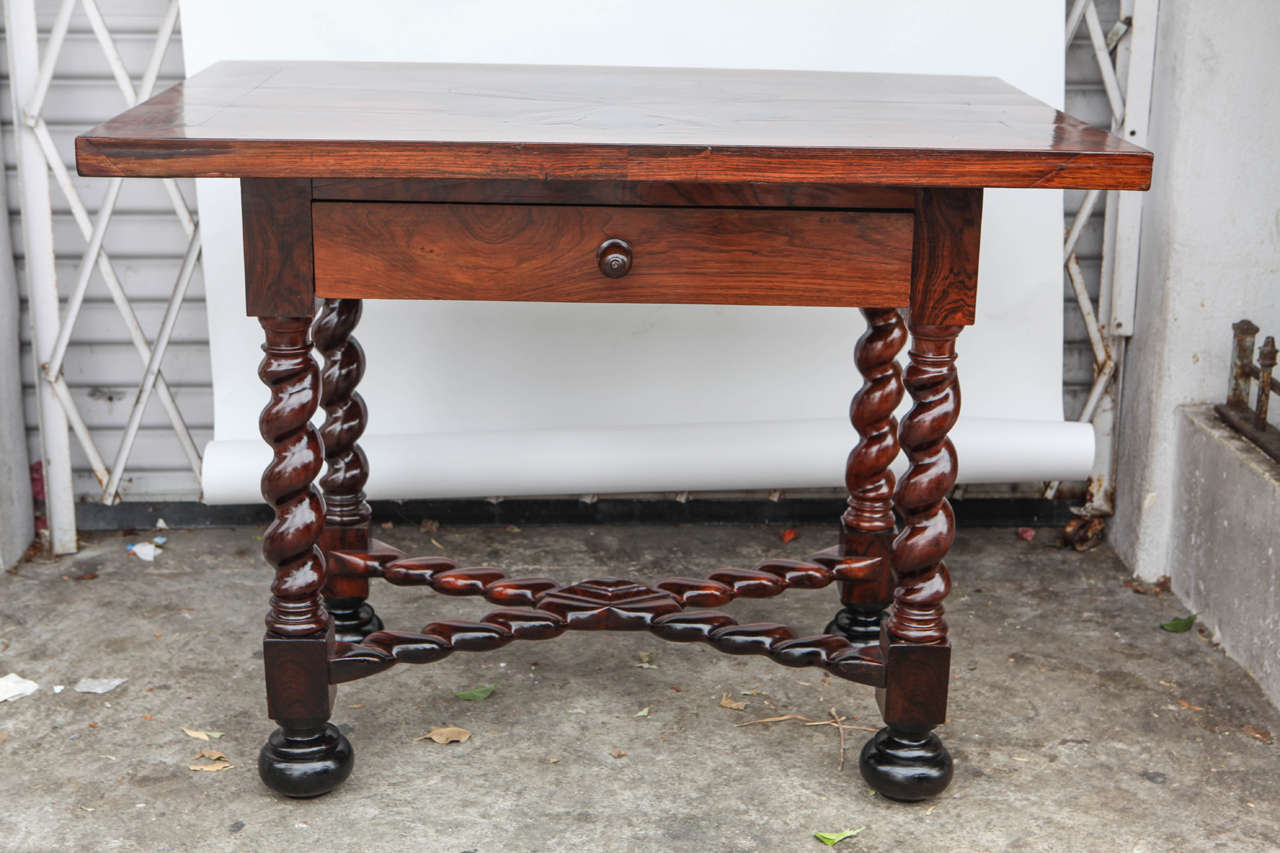 Very fine Single Drawer 18th c. Portuguese Rosewood Table with twisted legs.