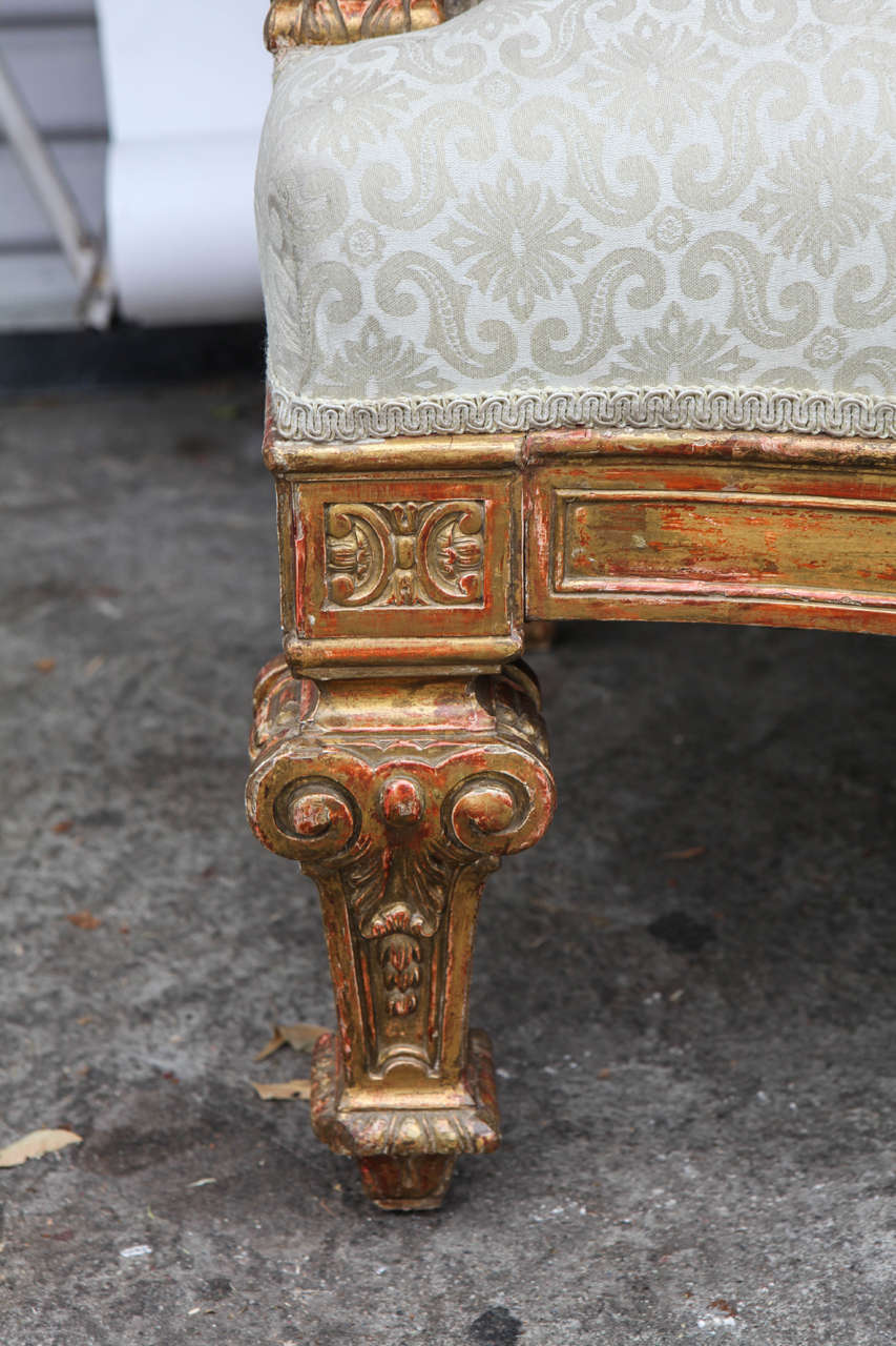 Pair of 19th Century Italian Giltwood Oversized Balloon Back Armchairs For Sale 1