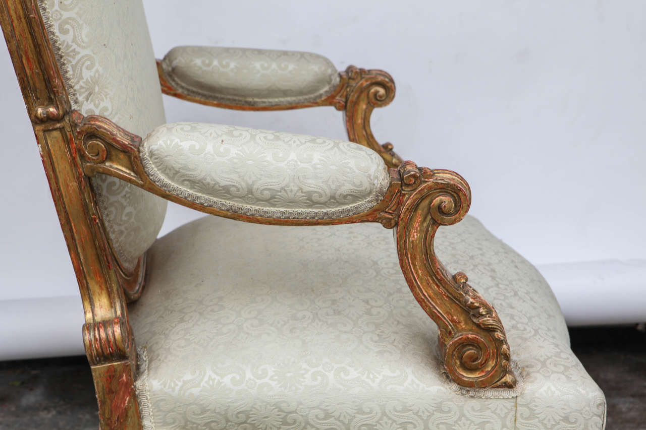 Pair of 19th Century Italian Giltwood Oversized Balloon Back Armchairs For Sale 3