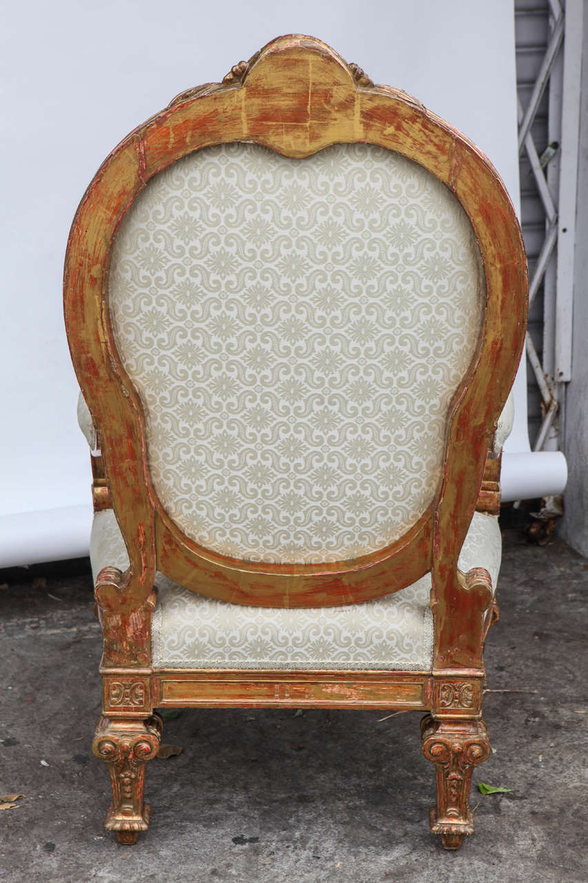 Pair of 19th Century Italian Giltwood Oversized Balloon Back Armchairs For Sale 5