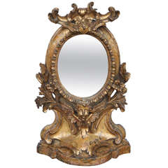 19th c. Italian Carved Giltwood Mirror with Cherub Head Motif
