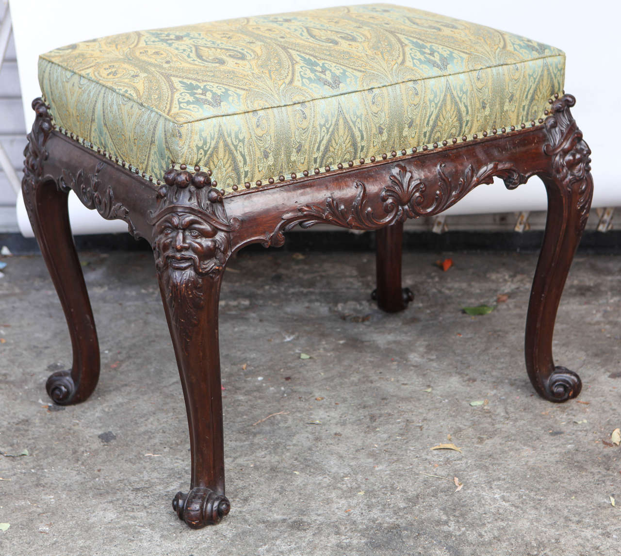 Carved 19th Century English Mahogany Bench For Sale
