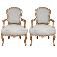 Pair of 19th Century French Carved Giltwood Armchairs