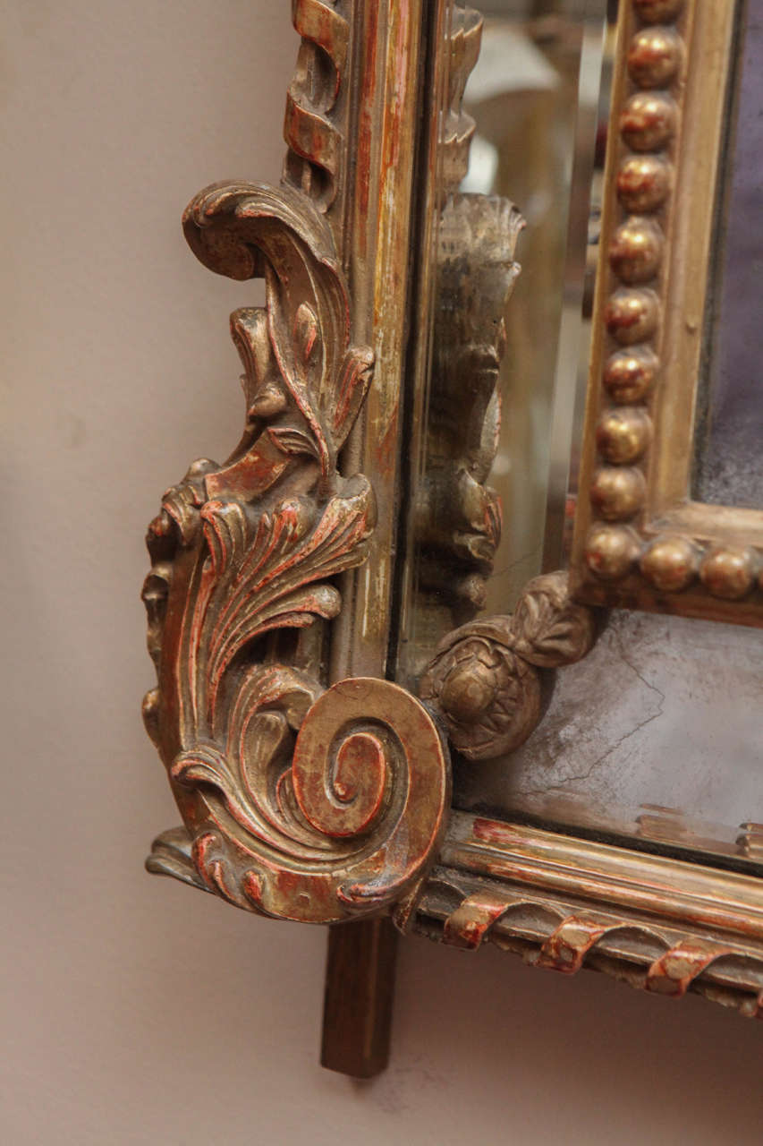 Gesso 19th Century French Double Framed Giltwood Mirror with Cherub on Crown For Sale