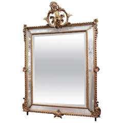 19th Century French Double Framed Giltwood Mirror with Cherub on Crown