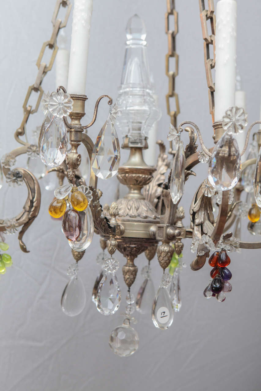 1900s French Silvered Bronze Chandelier with Cut Crystal In Good Condition For Sale In Los Angeles, CA