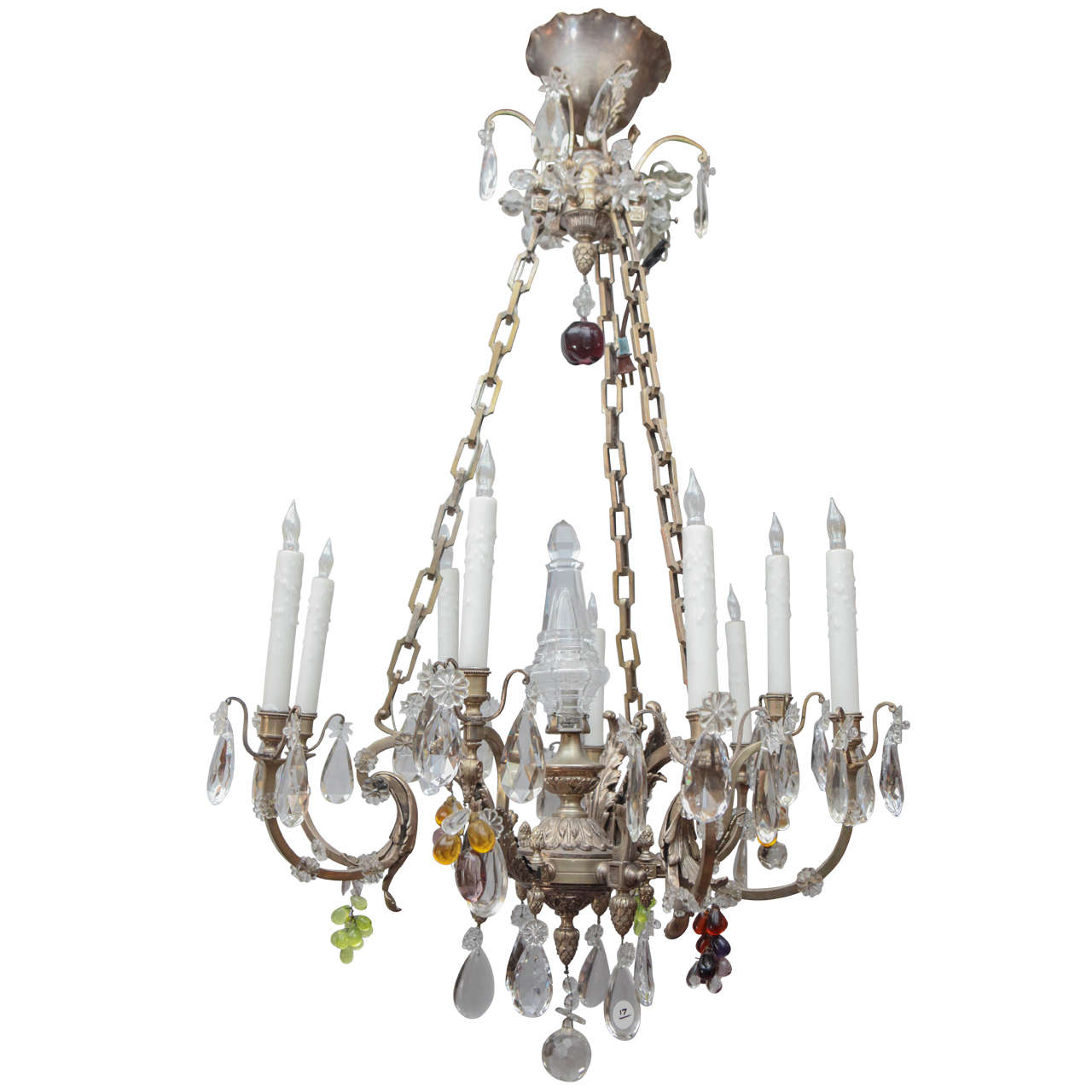 1900s French Silvered Bronze Chandelier with Cut Crystal For Sale