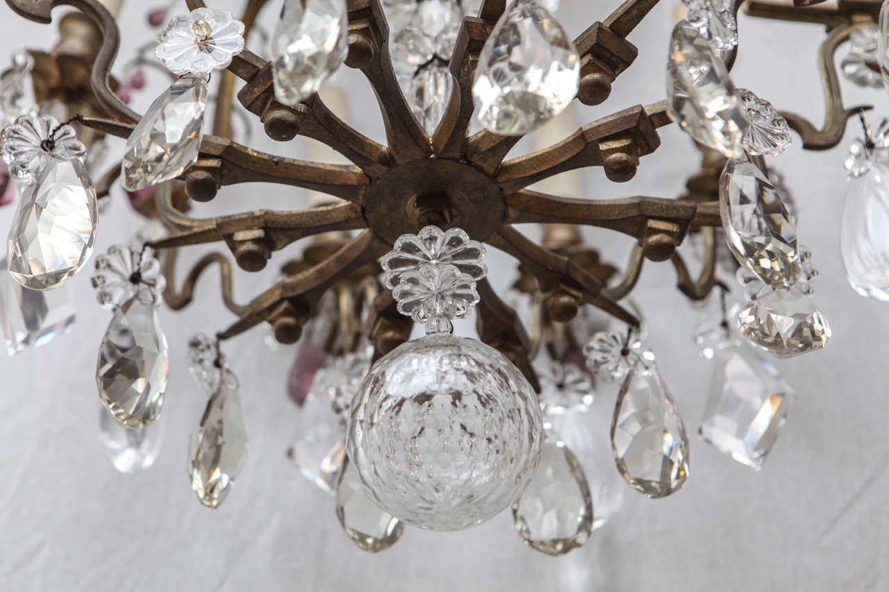 19th Century French Louis XV Style Bronze Chandelier with Crystal and Amethyst In Good Condition For Sale In Los Angeles, CA