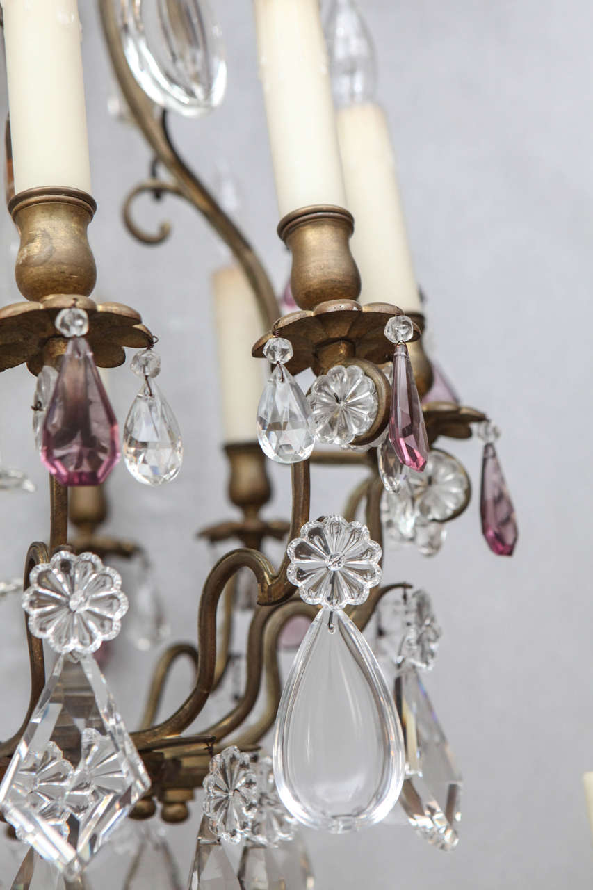 19th Century French Louis XV Style Bronze Chandelier with Crystal and Amethyst For Sale 1