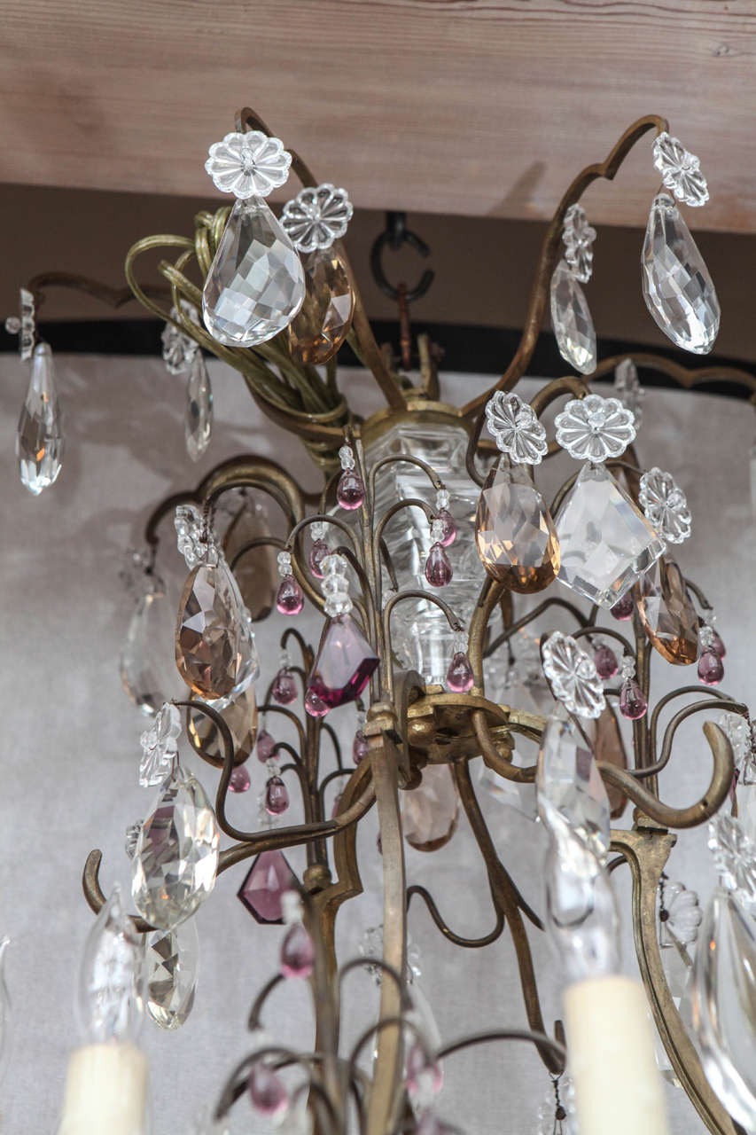 19th Century French Louis XV Style Bronze Chandelier with Crystal and Amethyst For Sale 2