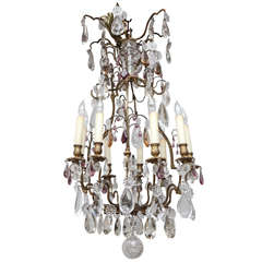 19th Century French Louis XV Style Bronze Chandelier with Crystal and Amethyst