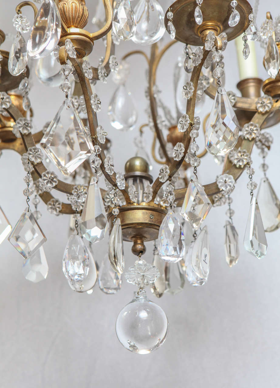 1900s French Bagues Dore Bronze and Crystal Chandelier In Good Condition For Sale In Los Angeles, CA