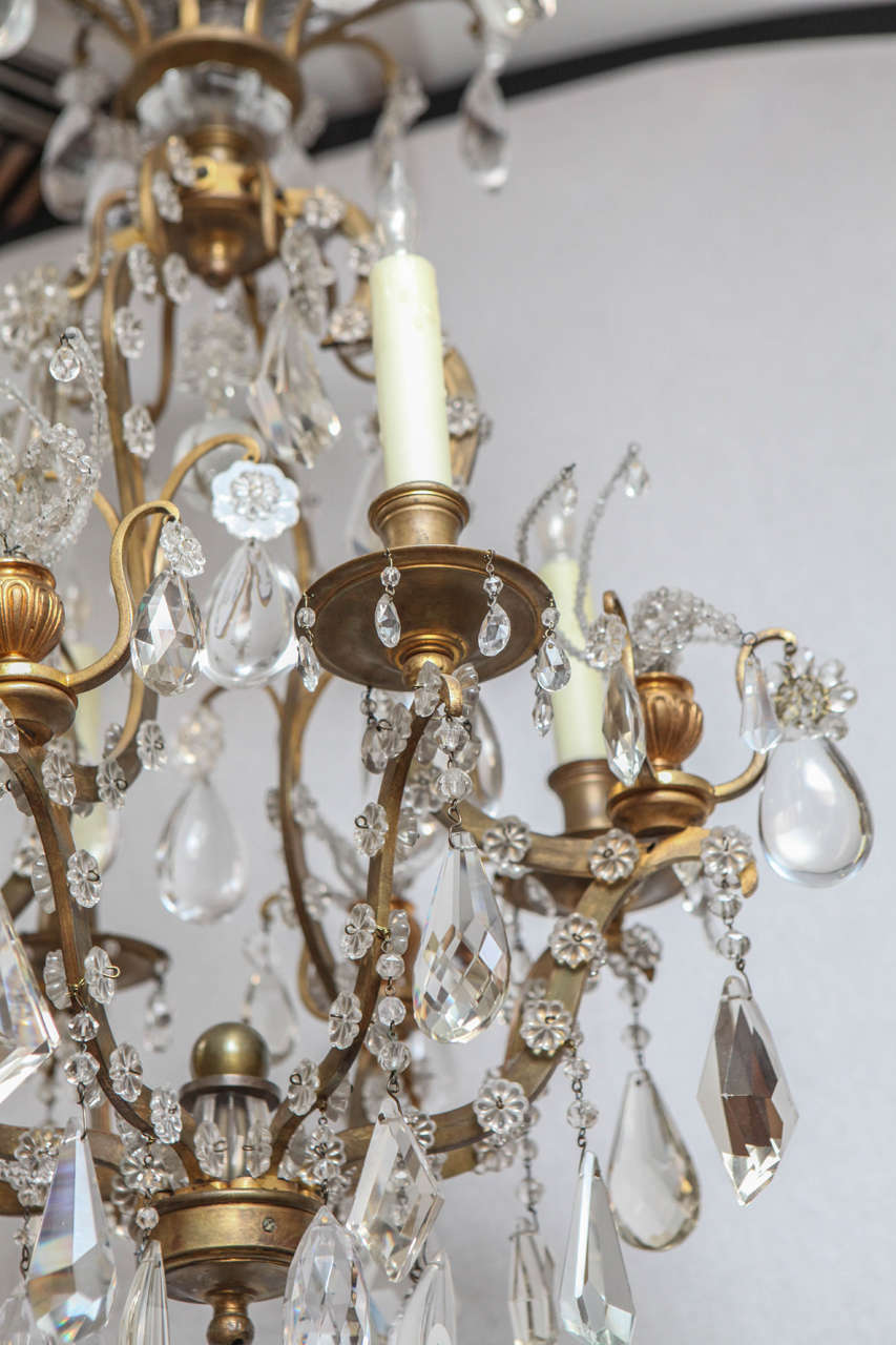 1900s French Bagues Dore Bronze and Crystal Chandelier For Sale 2