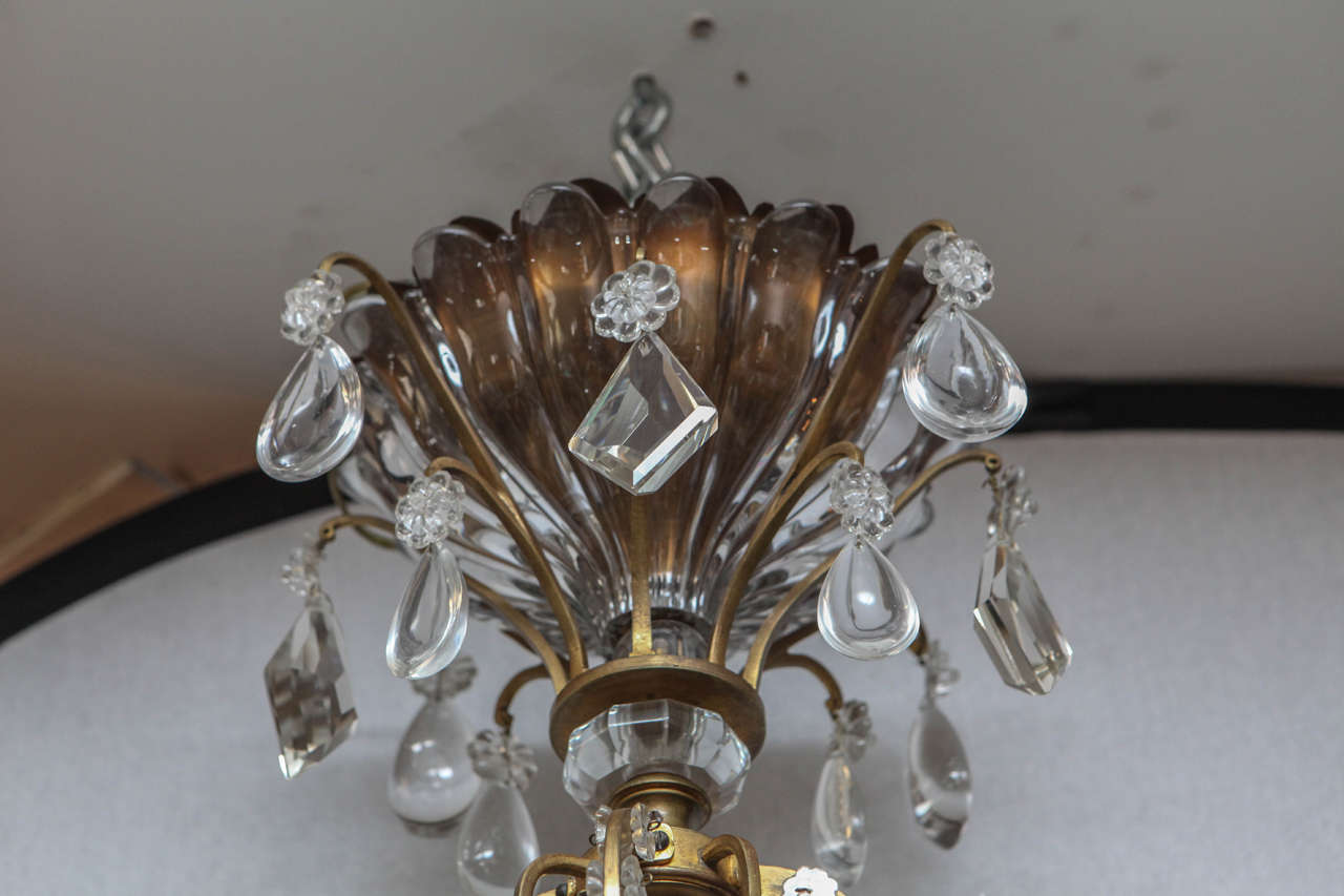 1900s French Bagues Dore Bronze and Crystal Chandelier For Sale 3