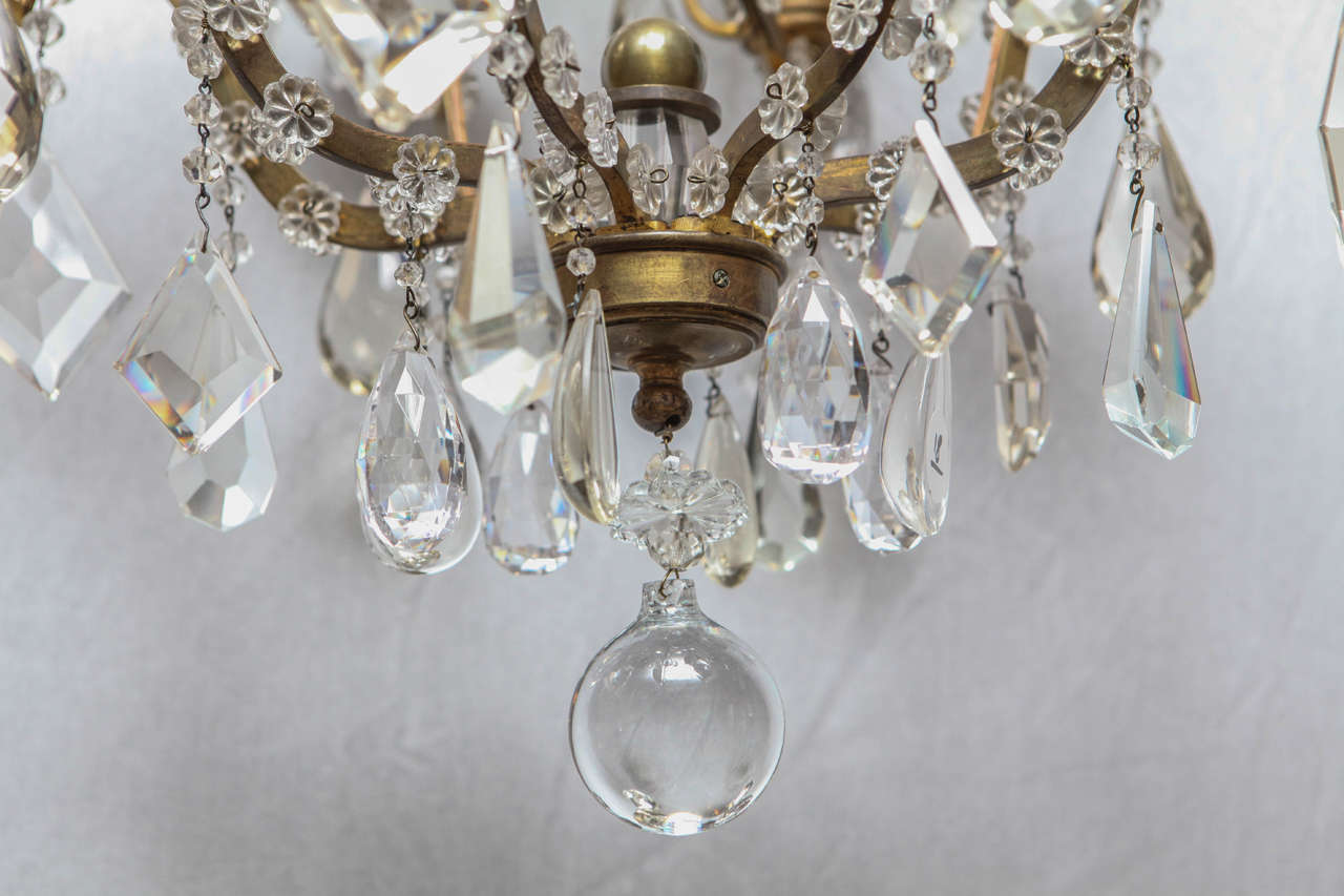 1900s French Bagues Dore Bronze and Crystal Chandelier For Sale 4