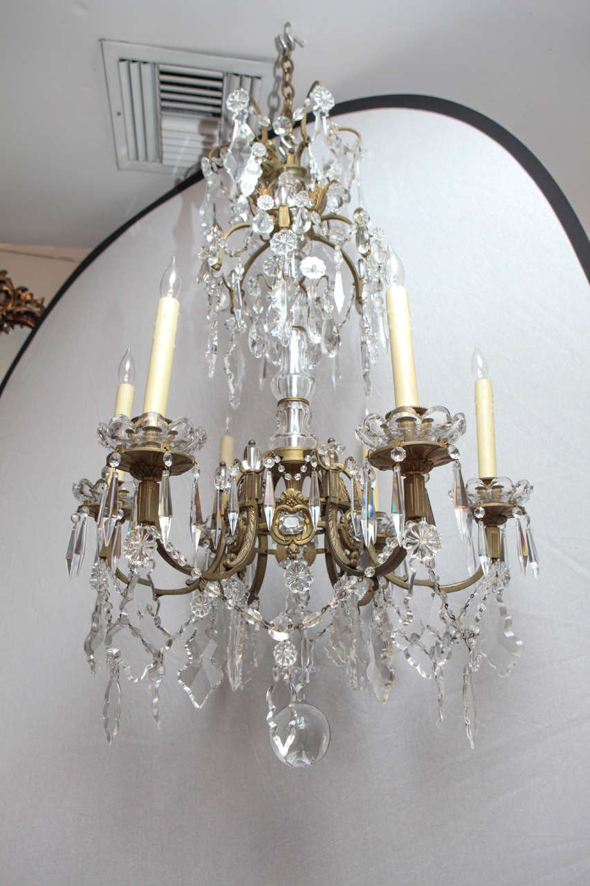 19th c. French Bronze and Crystal 6 light Chandelier.  Newly wired.