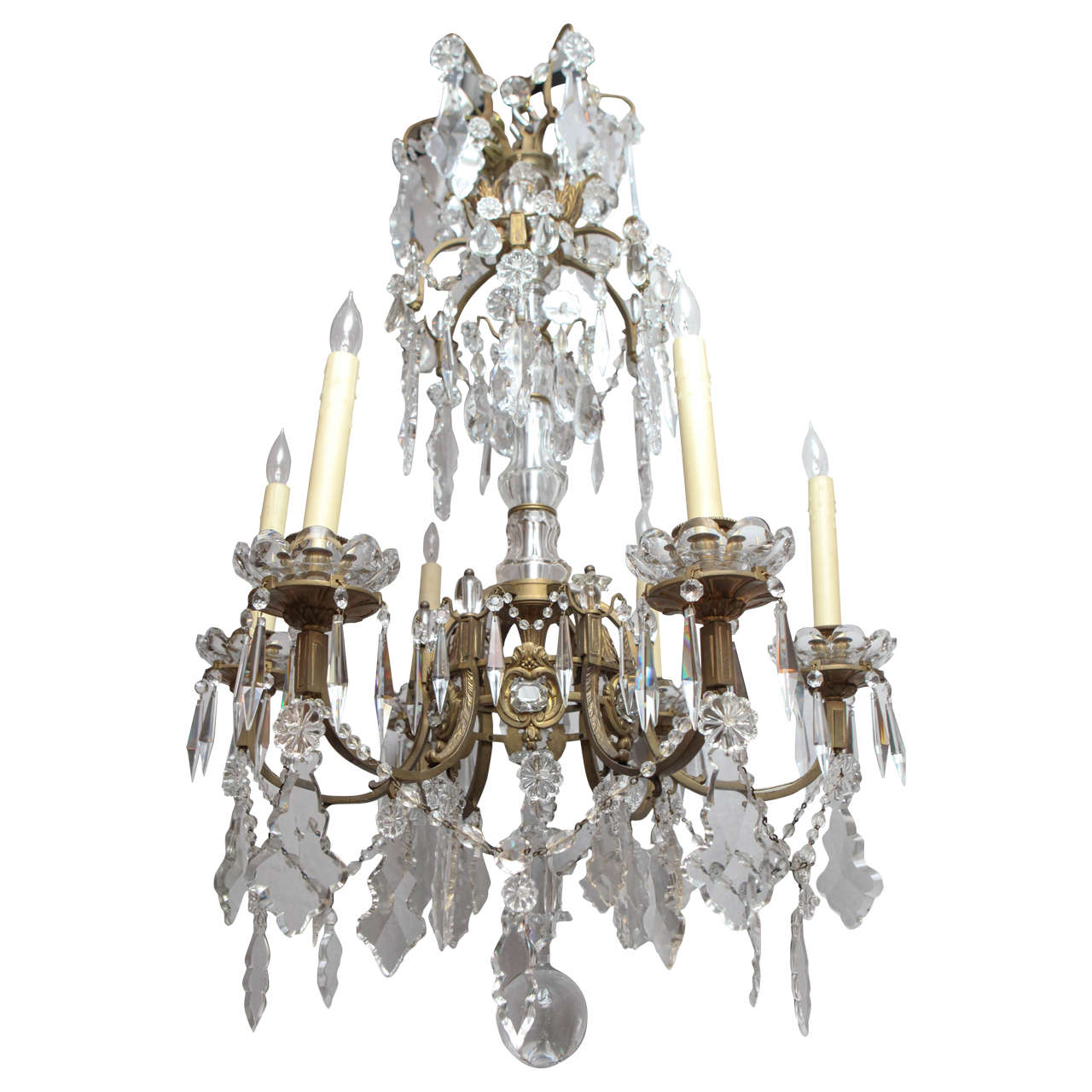 19th Century French Bronze and Crystal Chandelier For Sale