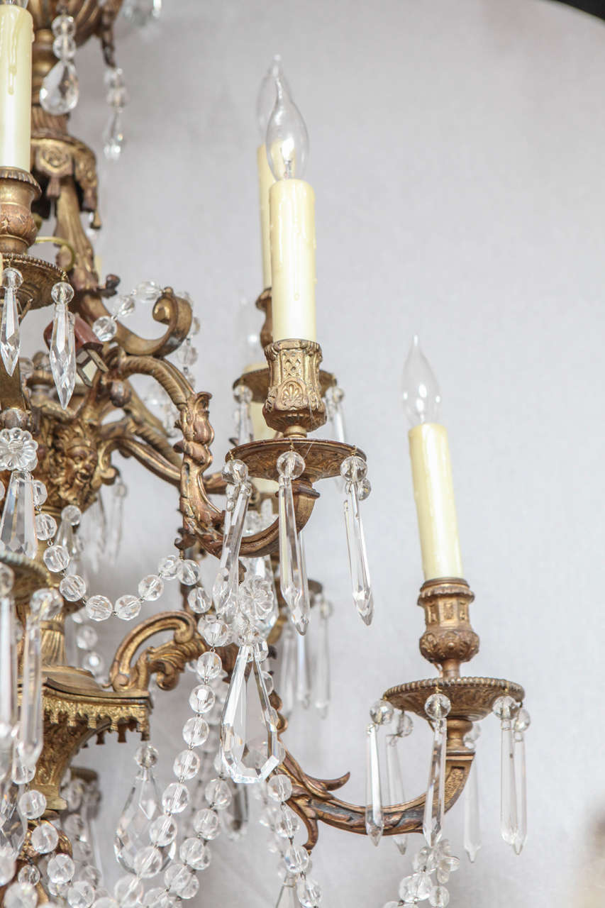 19th Century French Dore Bronze Louis XIV Style Two-Tiered Chandelier In Good Condition For Sale In Los Angeles, CA