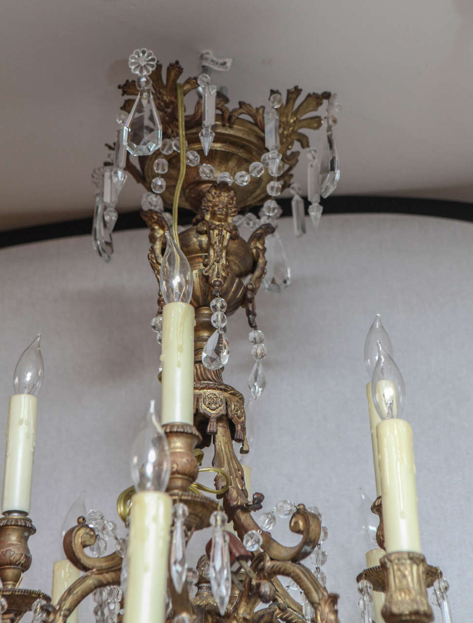 19th Century French Dore Bronze Louis XIV Style Two-Tiered Chandelier In Good Condition For Sale In Los Angeles, CA