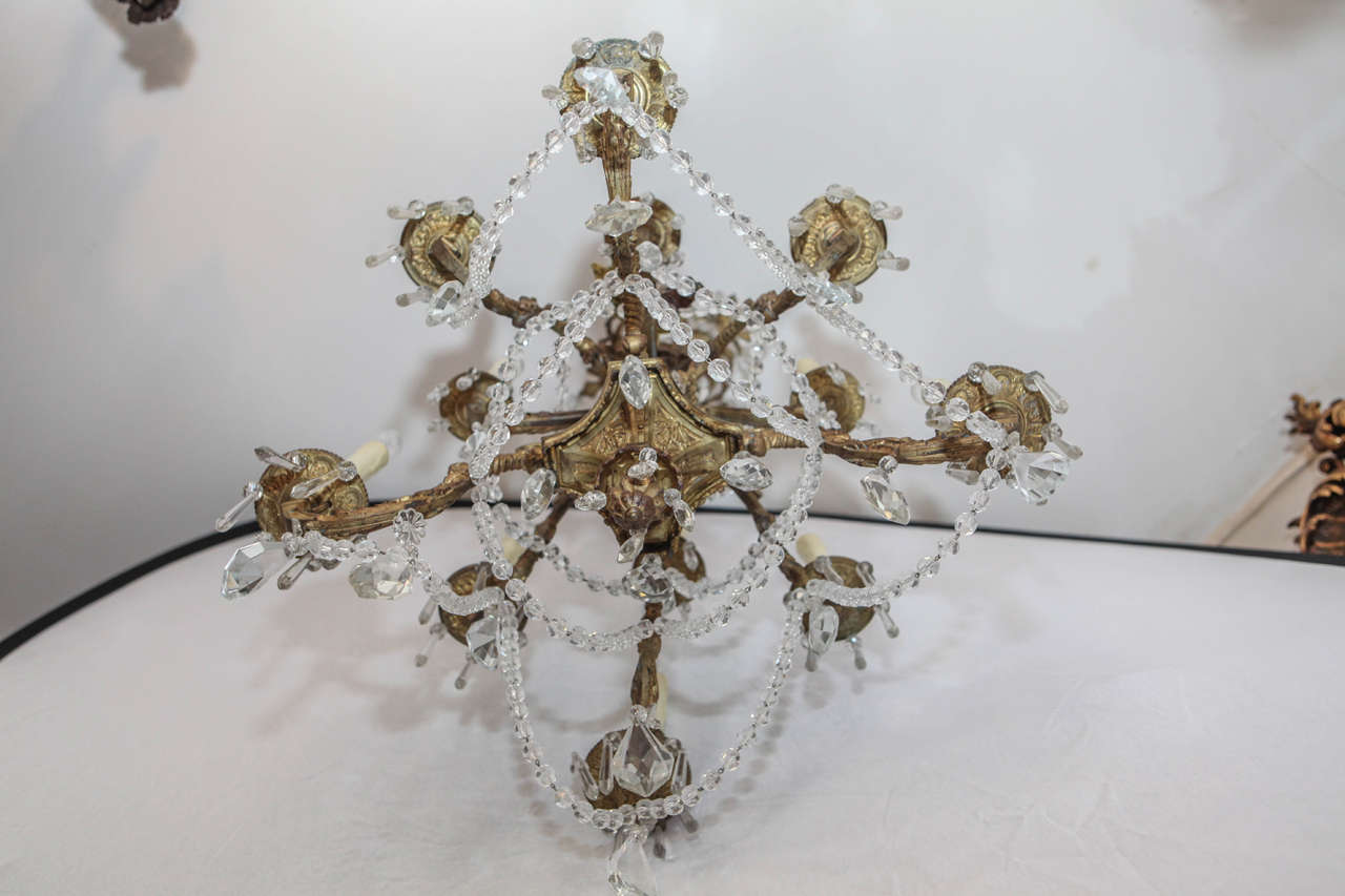 19th Century French Dore Bronze Louis XIV Style Two-Tiered Chandelier For Sale 5