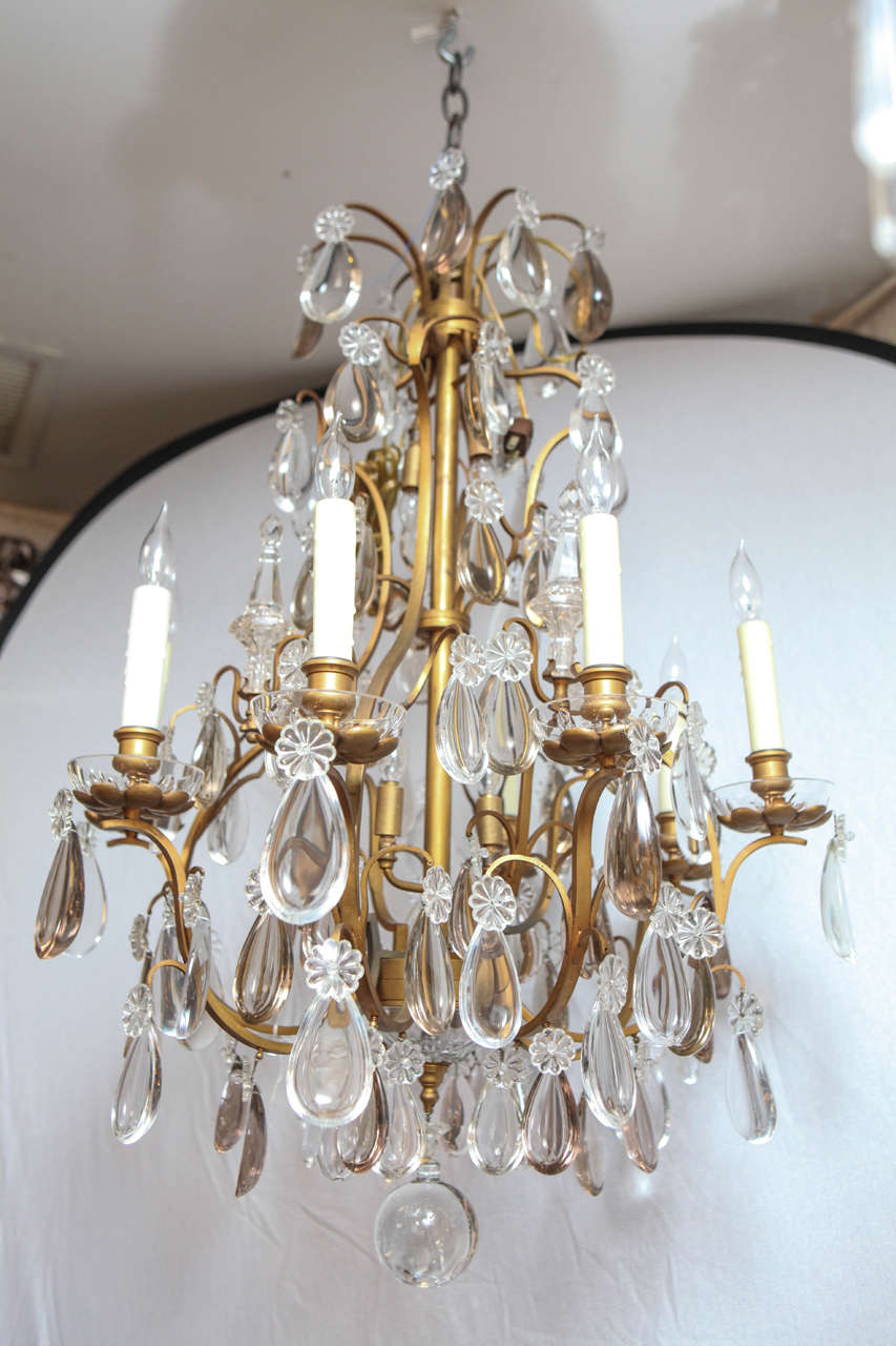 19th c. French Dore Bronze Crystal Chandelier with 4 interior lights.  Newly wired.