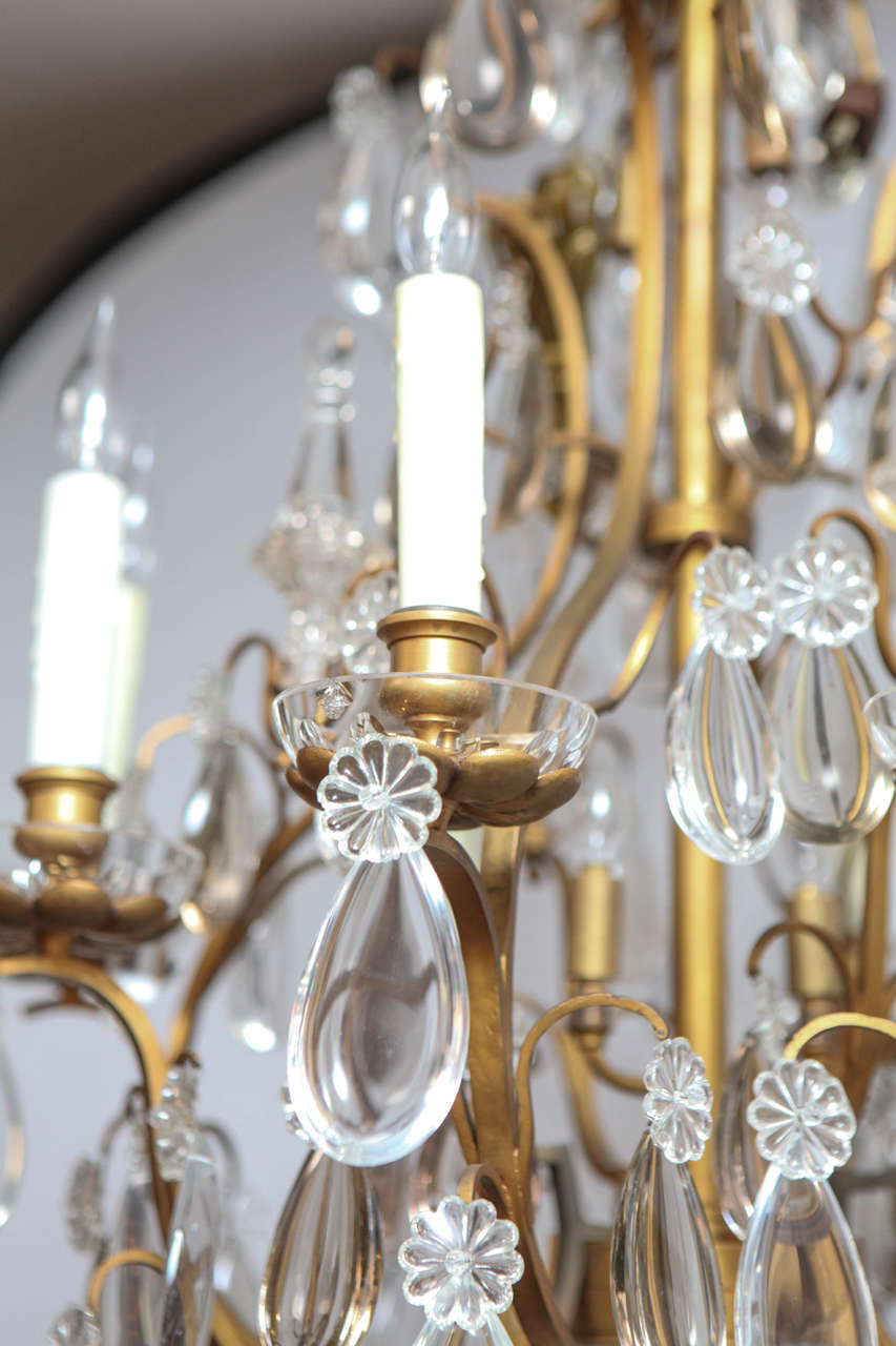 19th Century French Dore Bronze Crystal Chandelier For Sale 1
