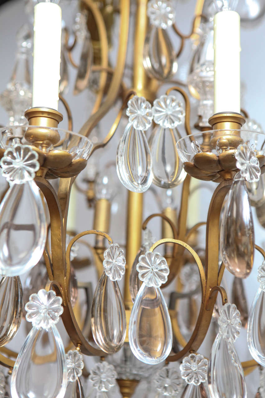 19th Century French Dore Bronze Crystal Chandelier For Sale 2