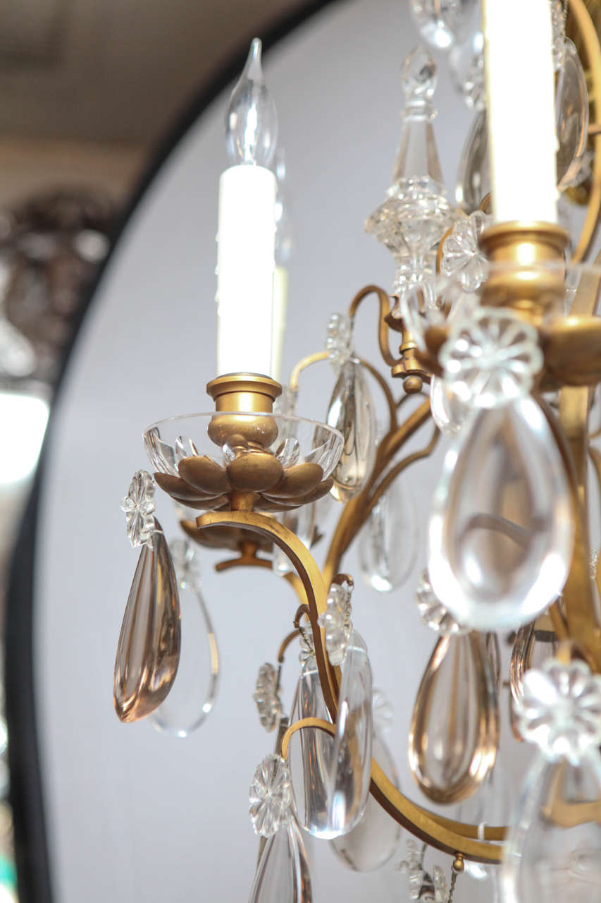 19th Century French Dore Bronze Crystal Chandelier For Sale 3
