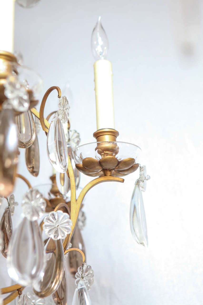 19th Century French Dore Bronze Crystal Chandelier For Sale 5
