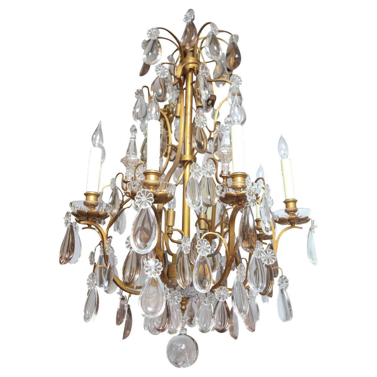 19th Century French Dore Bronze Crystal Chandelier For Sale