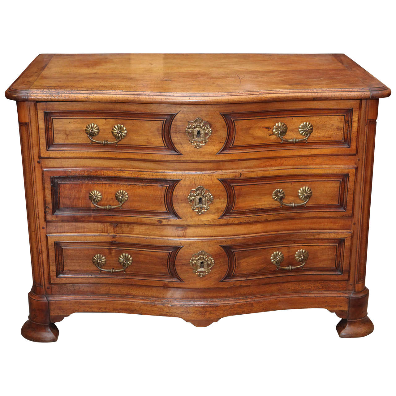 18th Century French Walnut Serpentine Commode For Sale
