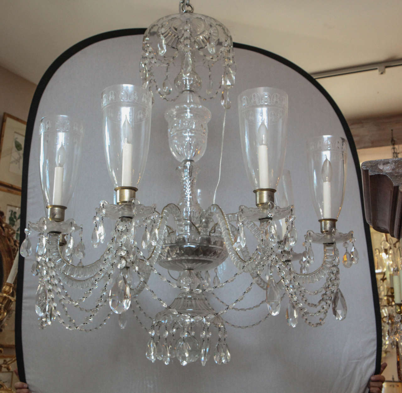 Very find early 1900s sharply cut crystal chandelier.  Owned by the Standard Oil family.