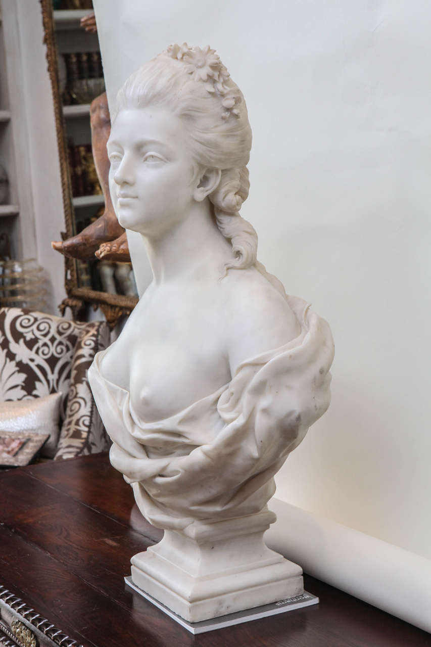 Carved 19th Century French Marble Bust of a Noblewoman
