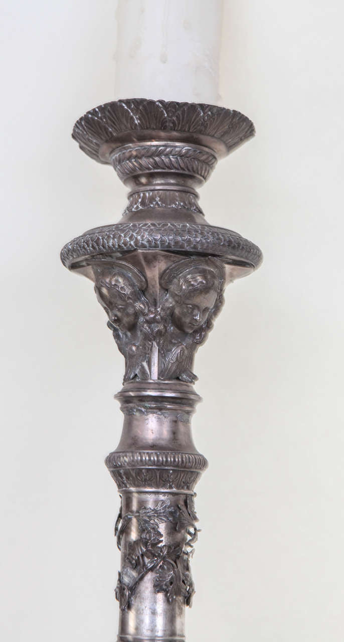 19th Century Pair of French Silvered Bronze Arm Sconces For Sale