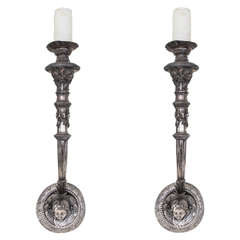Pair of French Silvered Bronze Arm Sconces 2